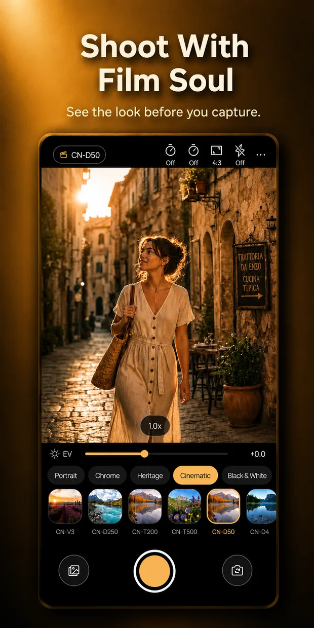 Retro film camera with live preview